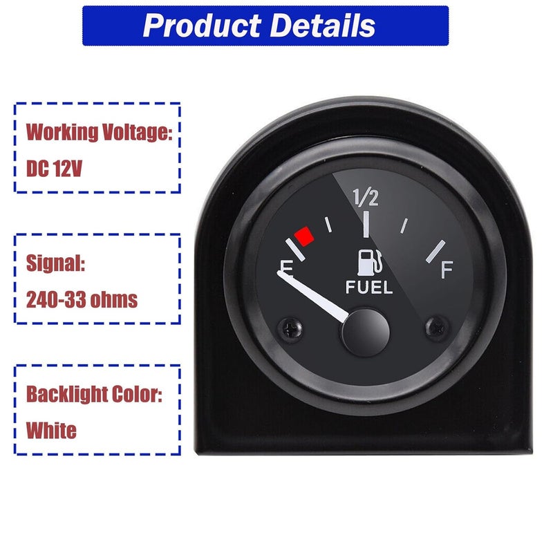 BLLYOGU 2" Fuel Level Gauge,12V Fuel Tank Meter E-1/2-F Pointer Meter 240-33ohm for Car RV Yacht Boat Motorcycle - Image 2